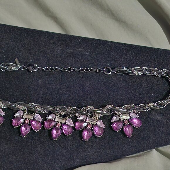 Lane Bryant Purple Rhinestone And Silver Tone Chain Necklace - Picture 2 of 6